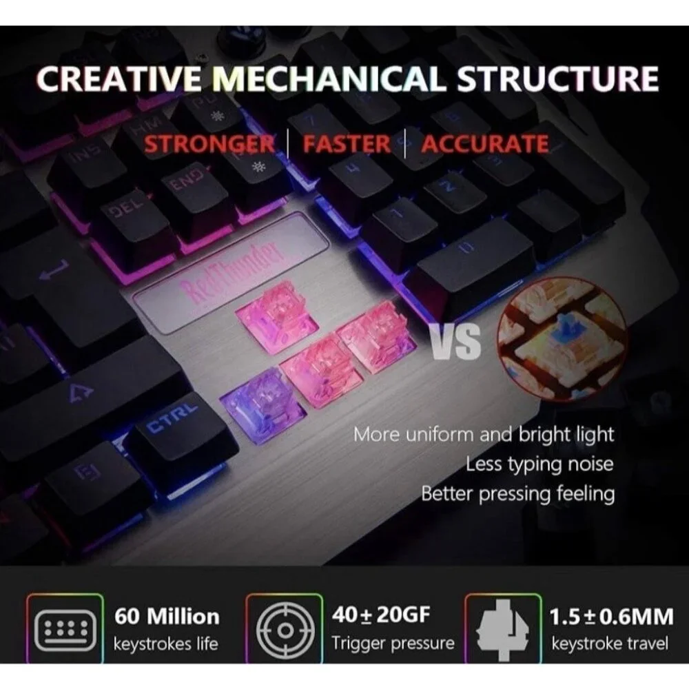 RedThunder K-900 Wired‎ Semi-Mechanical Version Gaming Keyboard Metal Frame Win